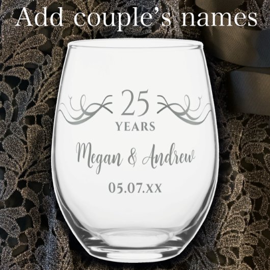 Couples Names 25th Wedding Anniversary Gift Weinglas Ohne Stiel
