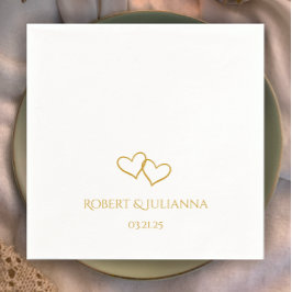 Couple's Names Date Simple Stylish Hearts Wedding Serviette