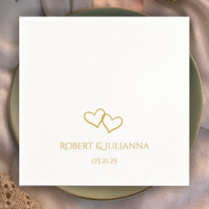 Couple's Names Date Simple Stylish Hearts Wedding Serviette