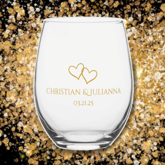 Couple's Names Date Simple Stylish Hearts Wedding Weinglas Ohne Stiel