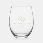 Couple's Names Date Simple Stylish Hearts Wedding Weinglas Ohne Stiel (Vorderseite)