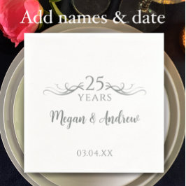 Couple's Names Modern 25th Wedding Anniversary Serviette