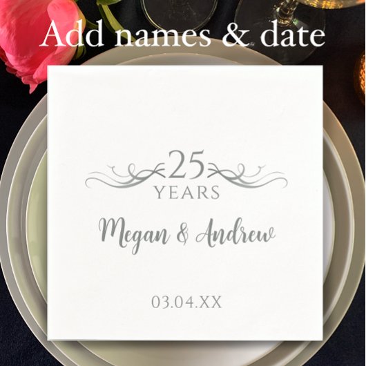 Couple's Names Modern 25th Wedding Anniversary Serviette