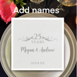 Couple's Names Modern 25th Wedding Anniversary Serviette