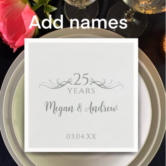 Couple's Names Modern 25th Wedding Anniversary Serviette