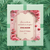 Couple's Romantic Pink Heart Motifs Floral Engaged Quadratischer Aufkleber