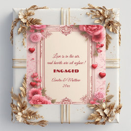 Couple's Romantic Pink Heart Motifs Floral Engaged Quadratischer Aufkleber