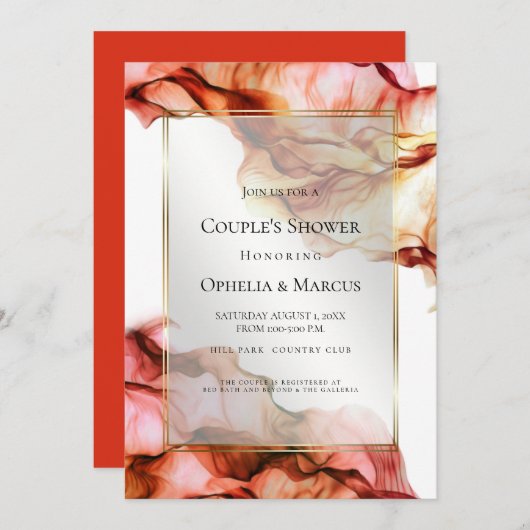 COUPLE'S SHOWER | Abstrakte Herbstfarben 4 Einladung (Vorne/Hinten)