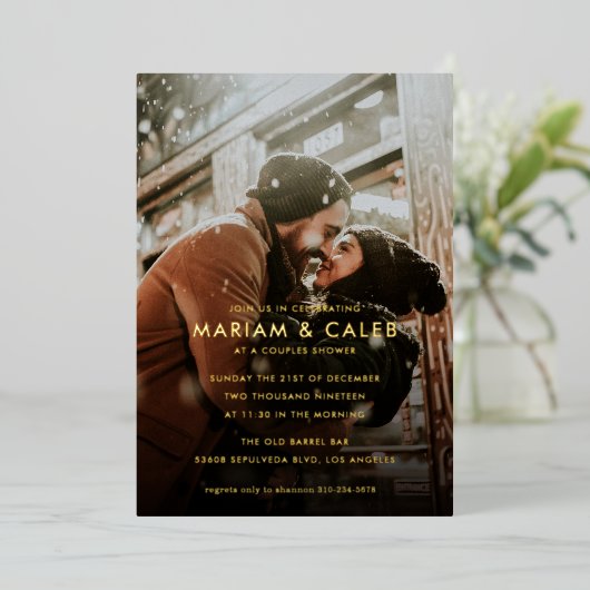 Couple's Shower Foto Engagement Party Gold Folieneinladung (Stehend vorne)