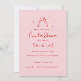 Couples shower modern pink red elegant handwritten einladung