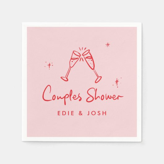 Couples shower modern pink red elegant handwritten serviette (Vorderseite)