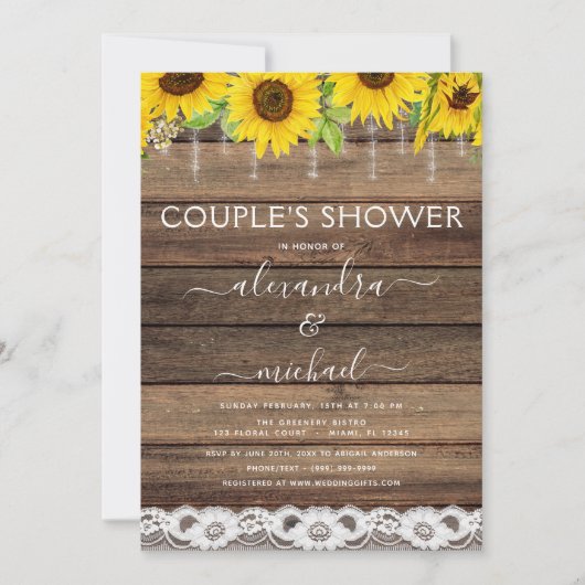 Couple's Shower Sunflower Farmhouse Einladung (Vorderseite)