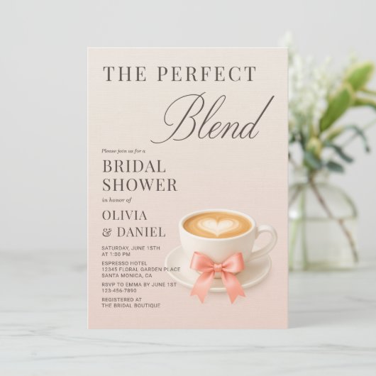 Couples Shower The Perfect Blend Coffee Einladung (Stehend Vorderseite)