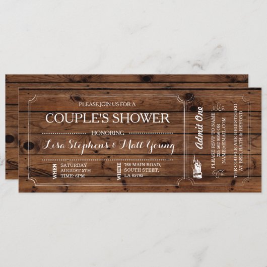 Couple's Shower Ticket Chalkboard Rustikale Einlad Einladung (Vorne/Hinten)
