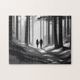 Couple's Silhouette in Serene Landschaft Puzzle