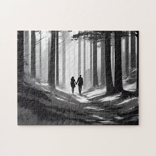 Couple's Silhouette in Serene Landschaft Puzzle (Horizontal)