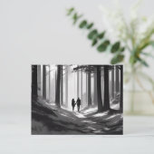 Couple's Silhouette Spaziergang durch den Waldweg Postkarte (Stehend Vorderseite)