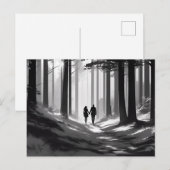 Couple's Silhouette Spaziergang durch den Waldweg Postkarte (Vorne/Hinten)