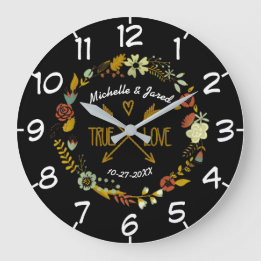 Couples Wedding Anniversary Autumn Floral Wreath Große Wanduhr