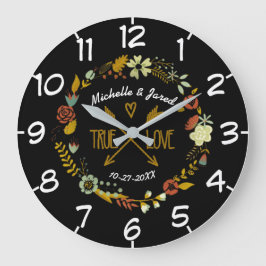 Couples Wedding Anniversary Autumn Floral Wreath Große Wanduhr