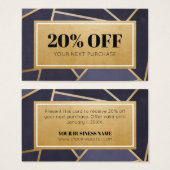 Coupon Navy Blue Gold Discount Cards (Vorne & Hinten)