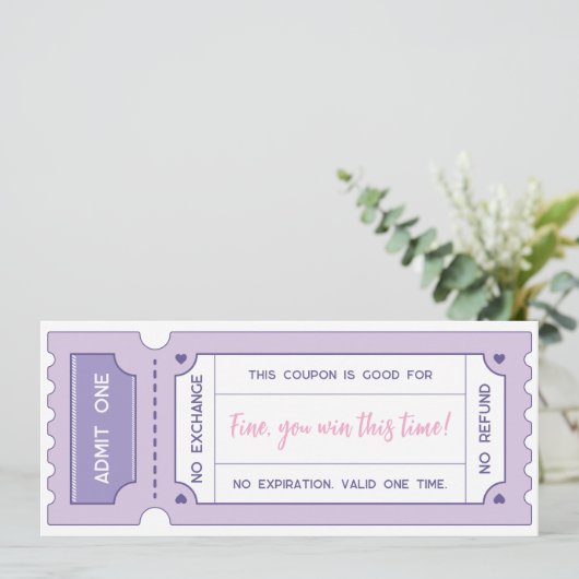 Coupons der personalisierten Liebe - Pastel Lilac Einladung (Stehend Vorderseite)