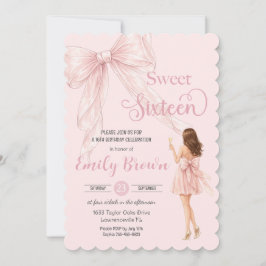 Couquette Blush Bow Brunette Fashion Girl Sweet 16 Einladung