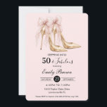 Couquette Blush Bow Fashion Heel 50th Birthday Einladung<br><div class="desc">Personalize this chic coquette black and pink birthday invitation with own wording easily and quickly, simply press the customize it button to further re-arrange and format the style and placement of the text.  Perfect for Sweet 16, 18th Birthday, 21st, 30th, 40th, 50th, 60th and more! Matching items available in store!...</div>