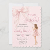 Couquette Blush Schleifen Bow Mode Mädchen Sweet 1 Einladung (Vorderseite)