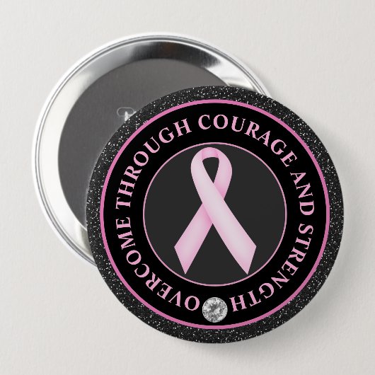 Courage and Strength – Pink Ribbon Awareness Button (Vorne & Hinten)