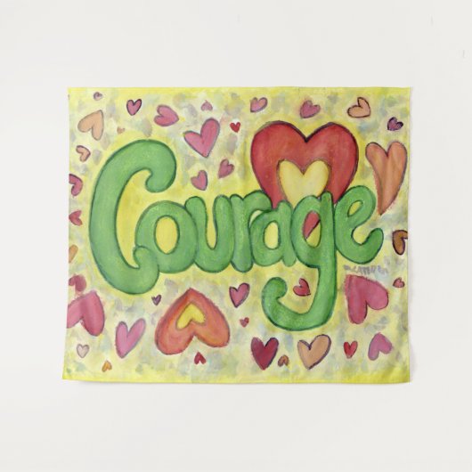 Courage Heart Word Art Tapestry Wand hängen Wandteppich (Vorderseite (Horizontal))