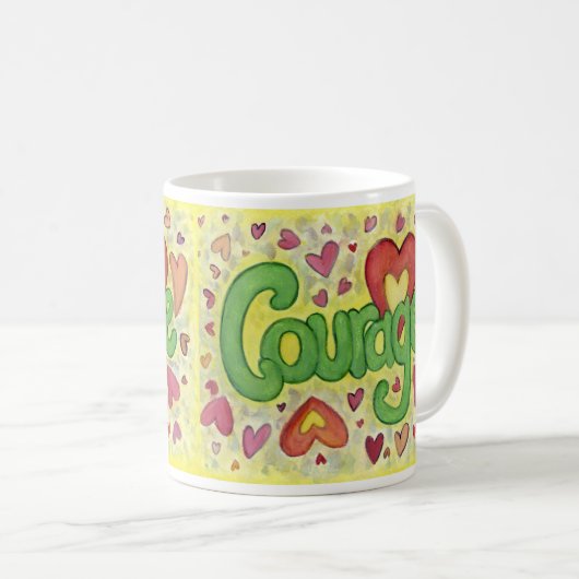 Courage Herz Word Art Custom Coffee Cup Kaffeetasse (VorderseiteRechts)