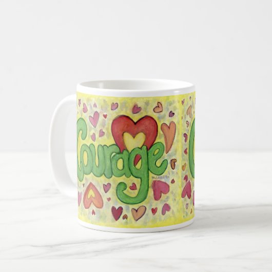 Courage Herz Word Art Custom Coffee Cup Kaffeetasse (Vorderseite Links)