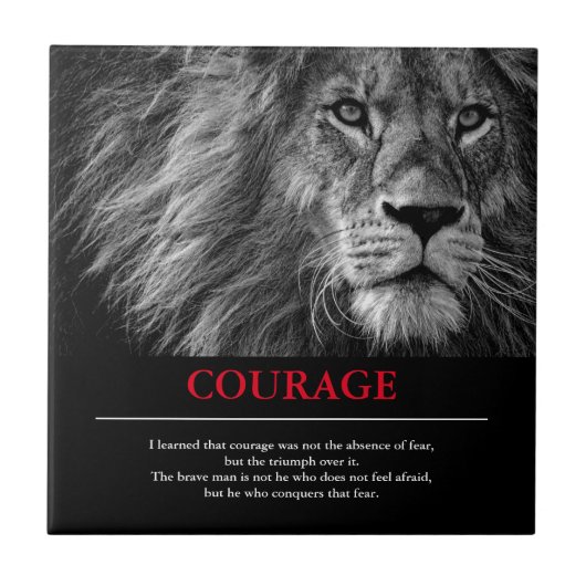 Courage Lion Motivierend Inspiration Fliese (Vorderseite)