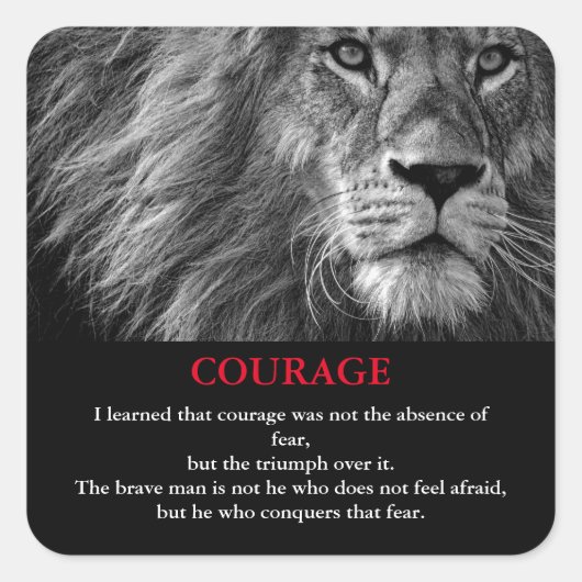 Courage Lion Motivierend Inspiration Quadratischer Aufkleber (Vorderseite)