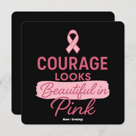 Courage sieht schön aus in rosa Brustkrebs Einladung (Vorne/Hinten)