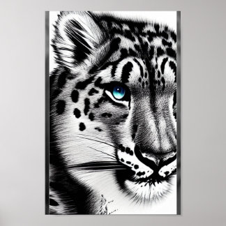 Courage Snow leopard mit blauem Auge Poster