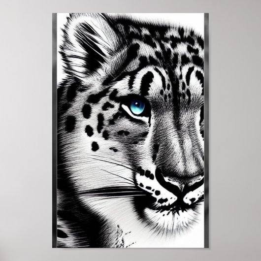 Courage Snow leopard mit blauem Auge Poster (Vorne)