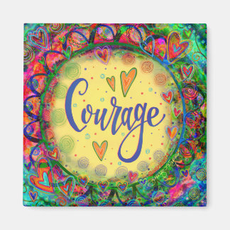 Courage Yellow Whimsical Hearts Colorful Trendy Magnet