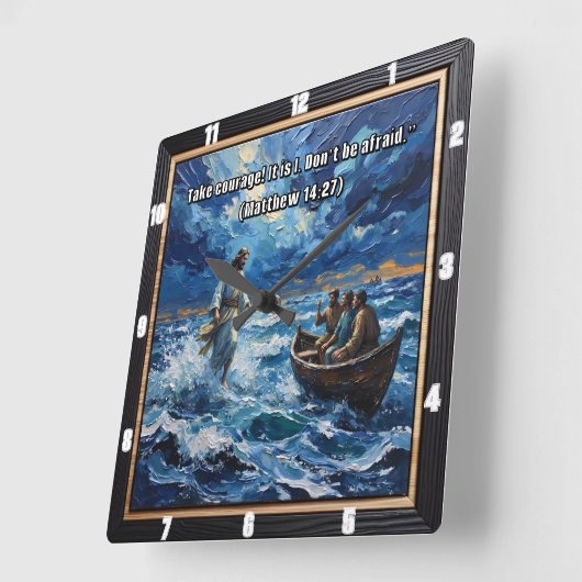Courageous Faith: Walk on Water Quadratische Wanduhr (Winkel)