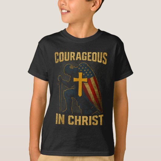 Courageous In Christ Knight Cross Patriotic Usa Fl T-Shirt (Vorderseite)