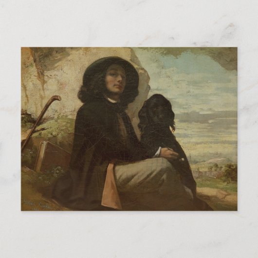 Courbet mit seinem Schwarzen Hund, 1842 Postkarte (Vorderseite)