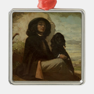 Courbet mit seinem Schwarzen Hund, 1842 Silbernes Ornament