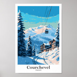 Courchevel France Travel Art Vintag Illustration Poster