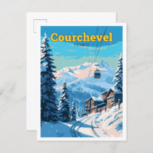 Courchevel France Travel Art Vintag Illustration Postkarte
