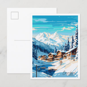 Courchevel France Vintage Reise Illustration Postkarte