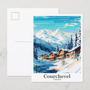 Courchevel Frankreich Kunst Vintage Reise Illustra Postkarte