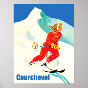 Courchvel, Dame on ski track, Frankreich, Vintag Poster