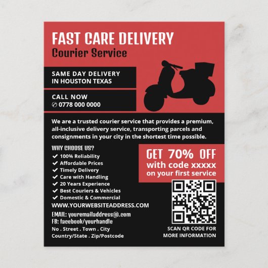 Courier Moped Design, Kurierdienstwerbung Flyer (Vorne)
