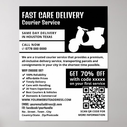 Courier Moped Design, Kurierdienstwerbung Poster (Vorne)